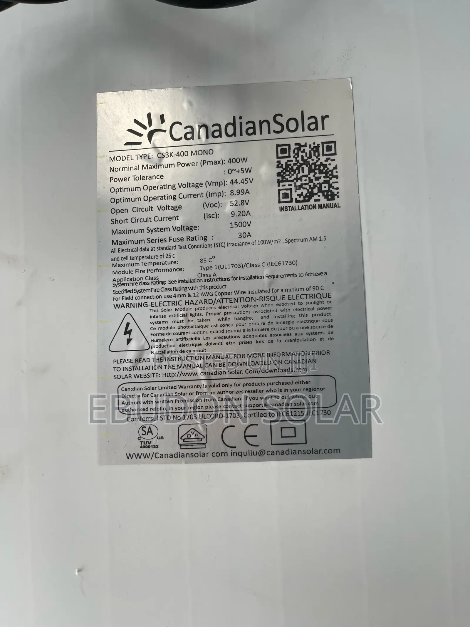 Solar Canadian Panel 400w