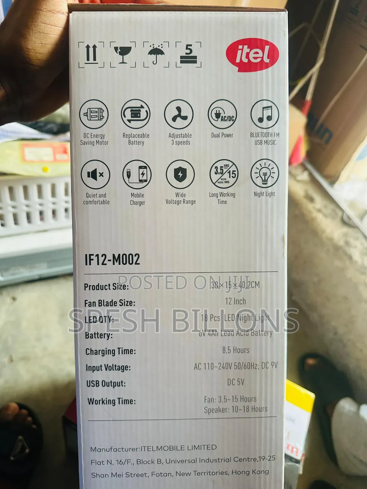 Itel 12" Rechargeable Bluetooth Music Fan With Light Bulb Panel 10p$