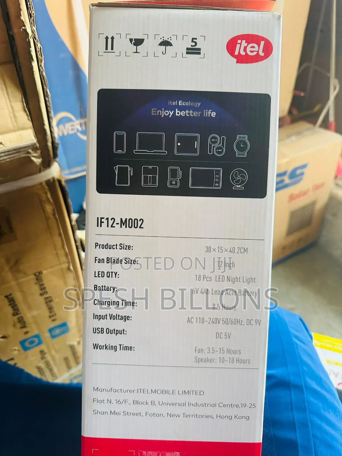 Itel 12" Rechargeable Bluetooth Music Fan With Light Bulb Panel 10p$