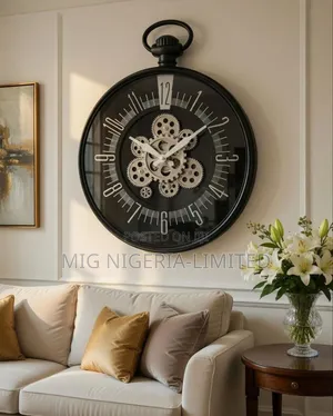 Mechanical Gear Ventile Black Wall Clock Home Decor Silent Clock 50cm