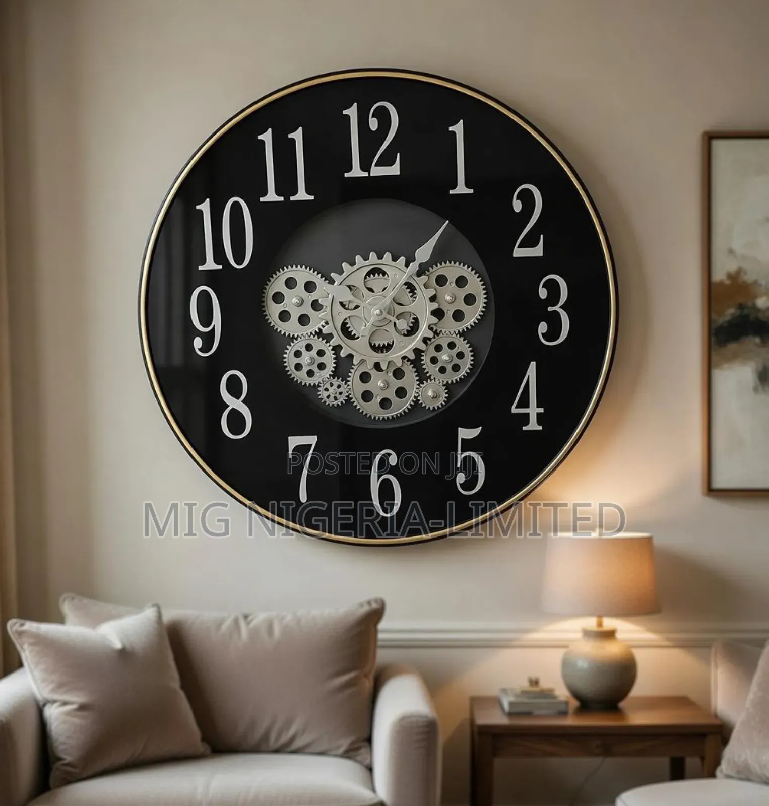 Mechanical Gear Ventile Black Wall Clock Home Decor Silent Clock 50cm
