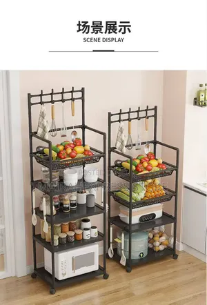 5-Tier Movable Kitchen Storage Rack With Hooks and Wheels 2st7