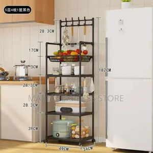 5-Tier Movable Kitchen Storage Rack With Hooks and Wheels 2st7
