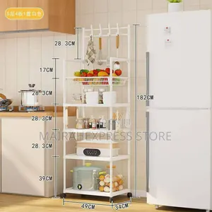 5-Tier Movable Kitchen Storage Rack With Hooks and Wheels 2st7