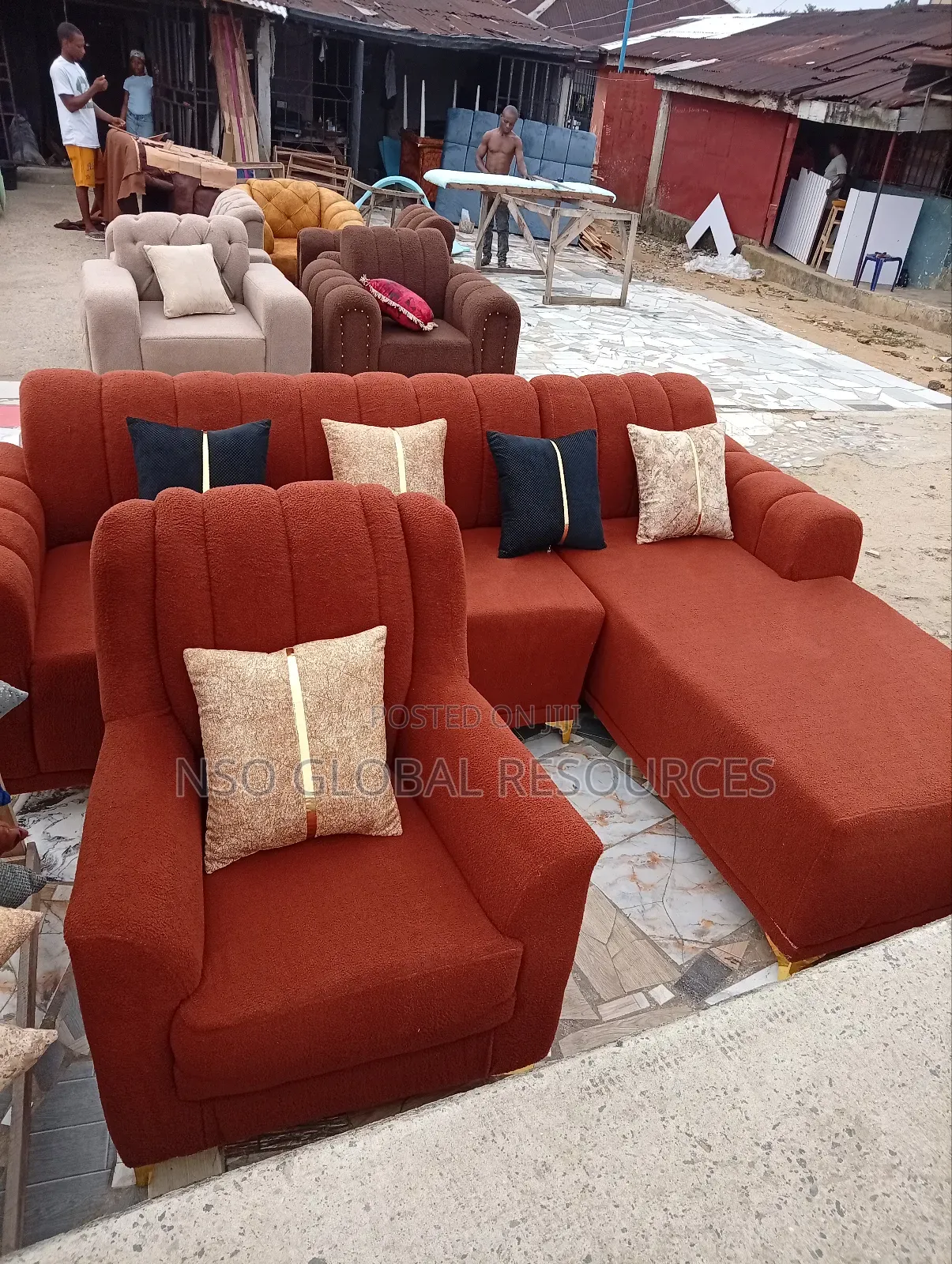 Brown Colour L Shaped Sofa With One Single