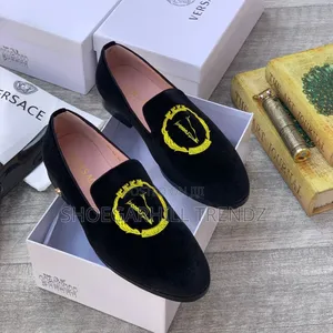 Versace Velvet Suede Loafers Shoes Black and Blue