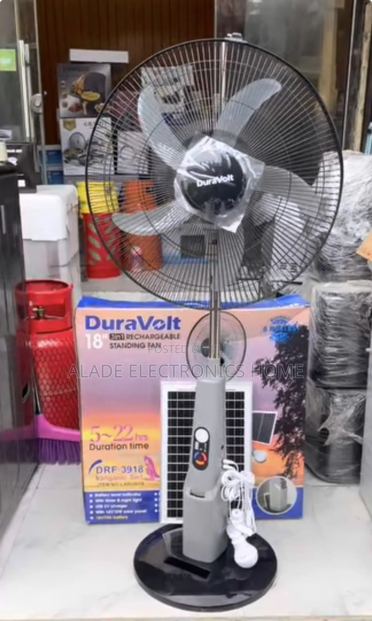 Duravolt 18” Rechargeable Fan With Original Solar Panel