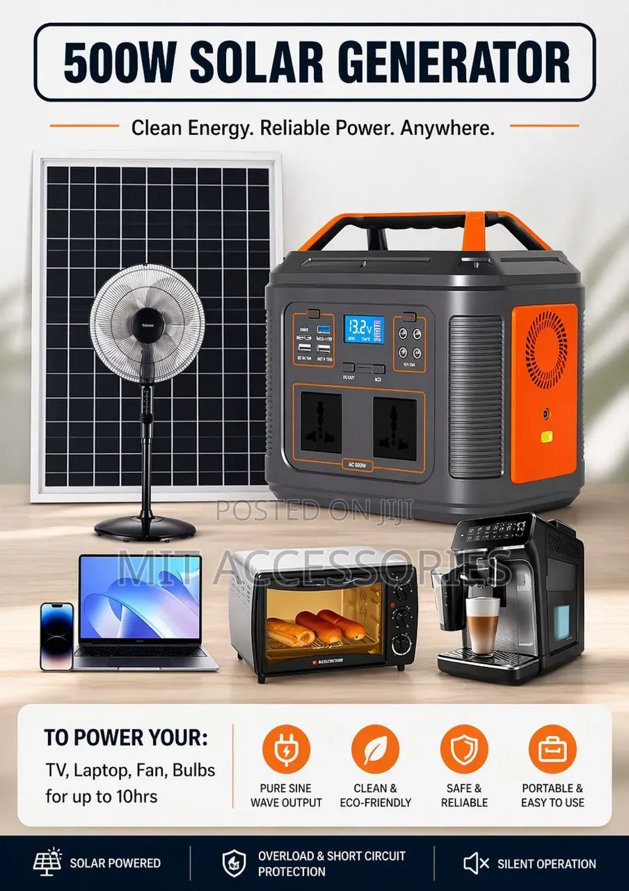  500watt Solar Generator 
 Fans, Tv, Laptops, Android Projector