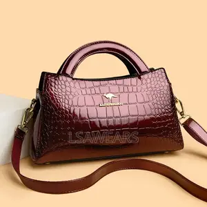 New Handbag With Crocodile Pattern, Wine Colour, Trendy and Simple