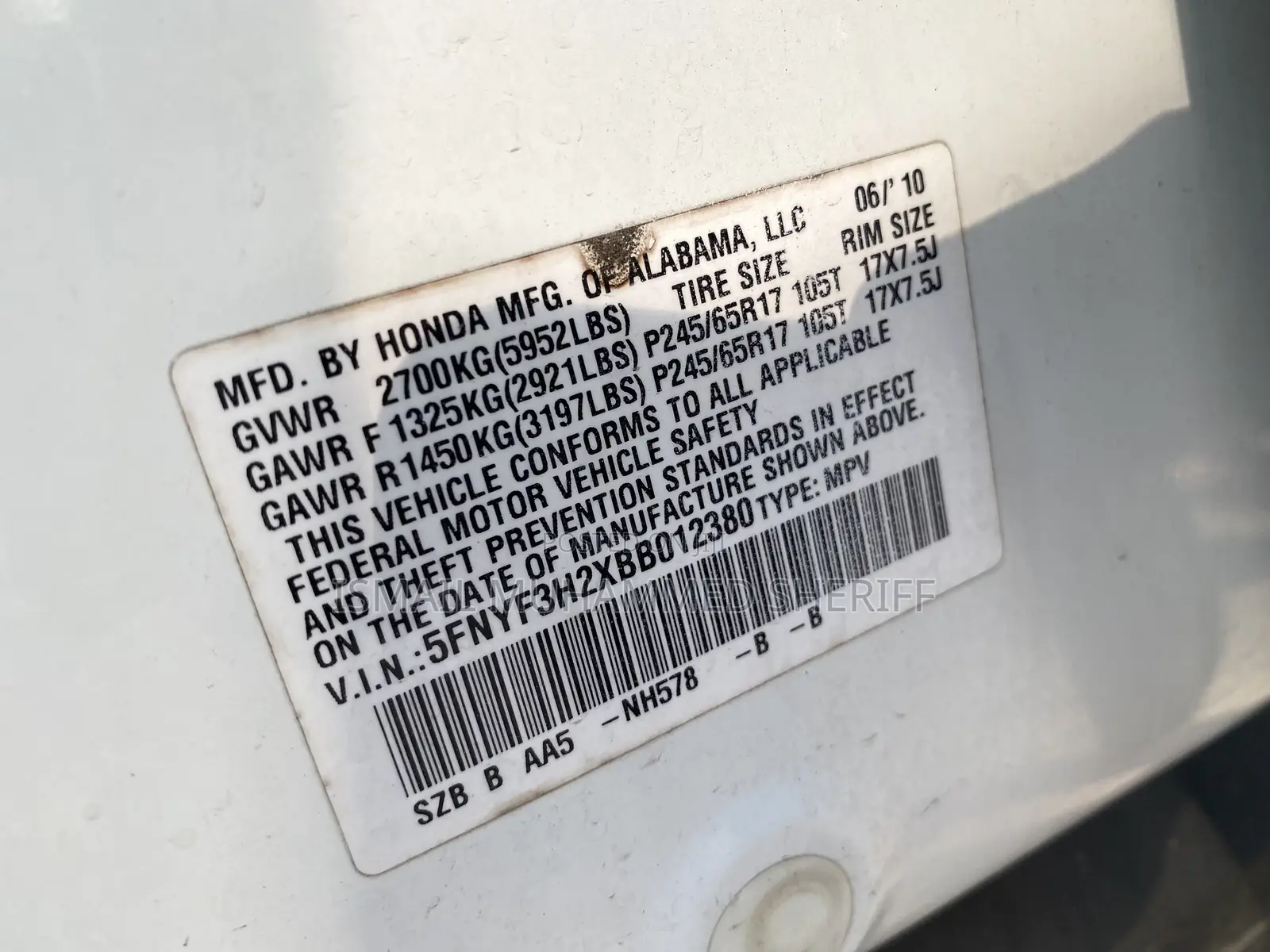 Honda Pilot 2010 White