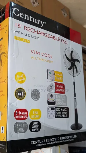 Century FRC-45-D 18" Rechargeable Standing Fan With an Led Light .
