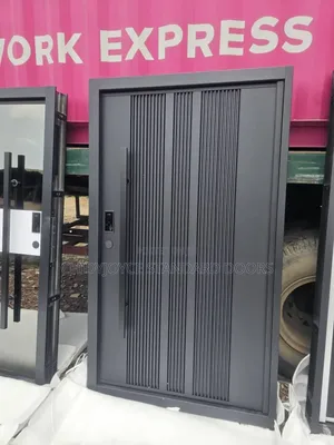 Modern Metal Door With Vertical Striped Design Smartlock System