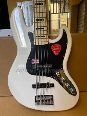 White Squier by Fender Jazz Bass Guitar Active 5-Strings