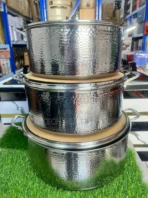 Premium 3-Piece Hammered Stainless Steel Pot Set - Durable Stylish