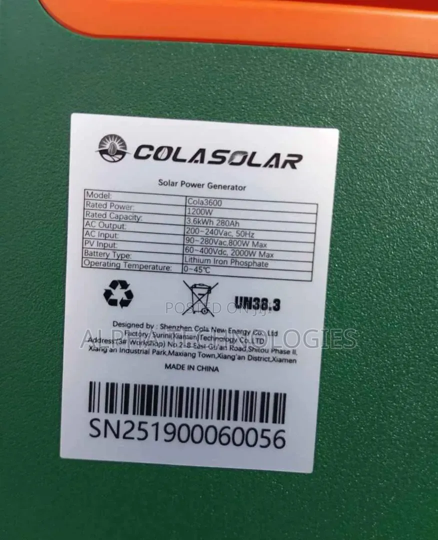 Portable Solar System 3.6kwh With 1,200watts Output