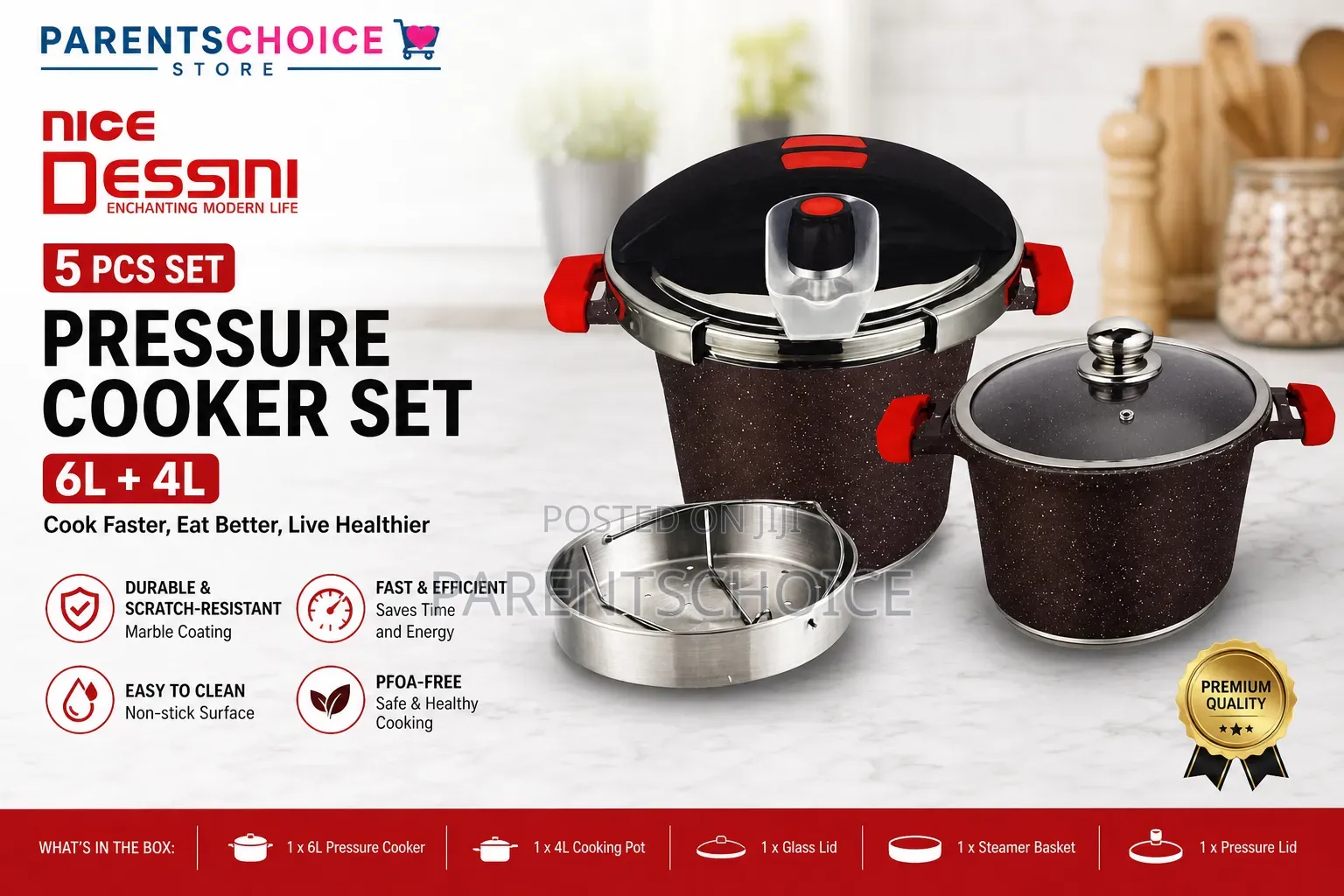 Dessini 5-Piece Pressure Cooker Set (6l + 4l)