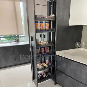 Elegant Grey Pull-Out Pantry – Modern Kitchen Storage Solution