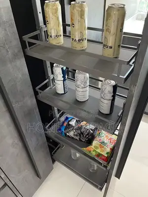 Elegant Grey Pull-Out Pantry – Modern Kitchen Storage Solution