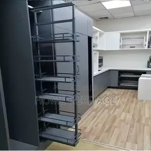 Elegant Grey Pull-Out Pantry – Modern Kitchen Storage Solution