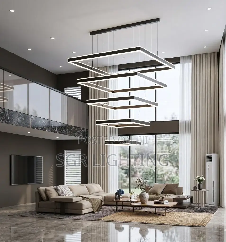 Postmodern Black Square Acrylic Chandelier