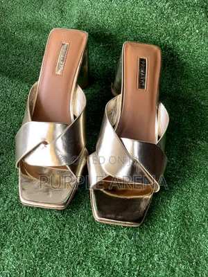Gold Crossover Block Heels