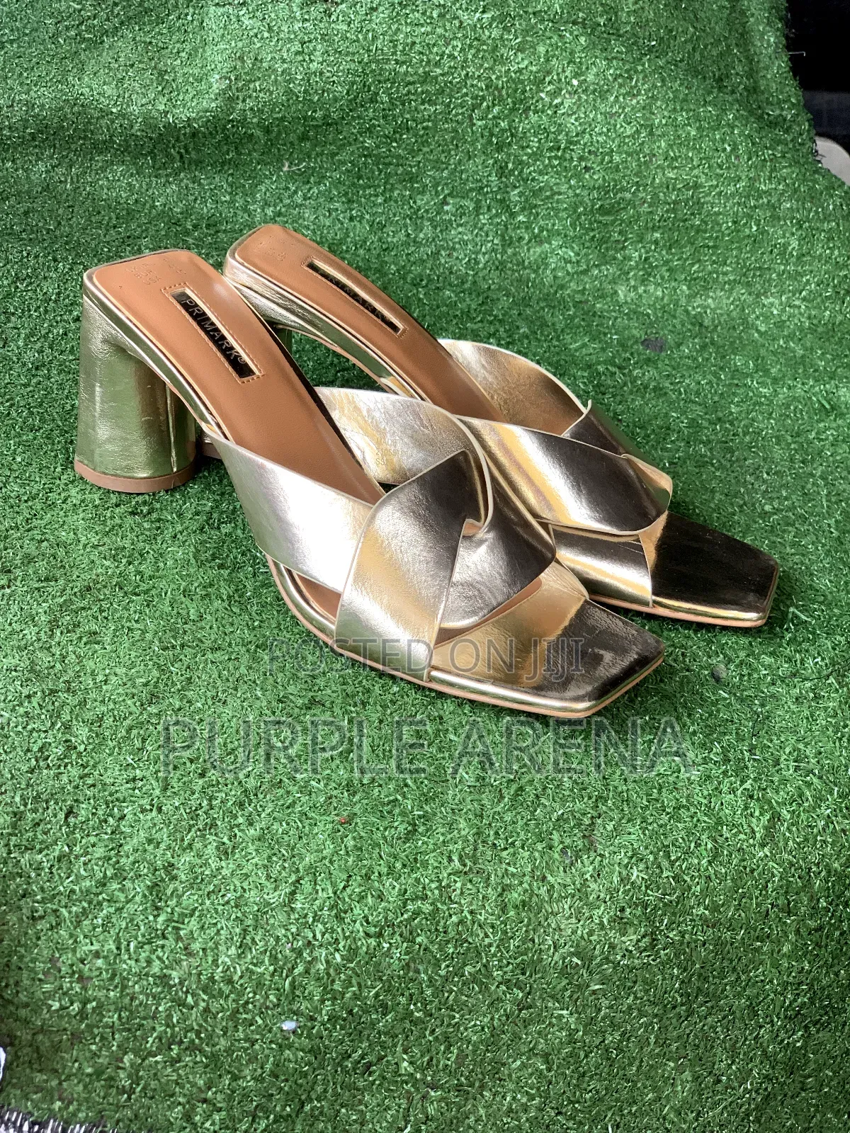 Gold Crossover Block Heels