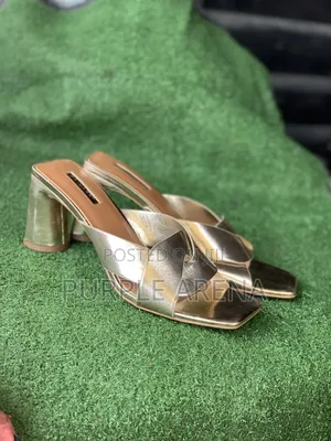 Gold Crossover Block Heels