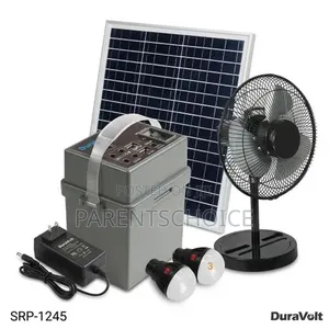 Duravolt 5-in-1 Solar Power Rechargeable Pack + 12" Dc Table Fan