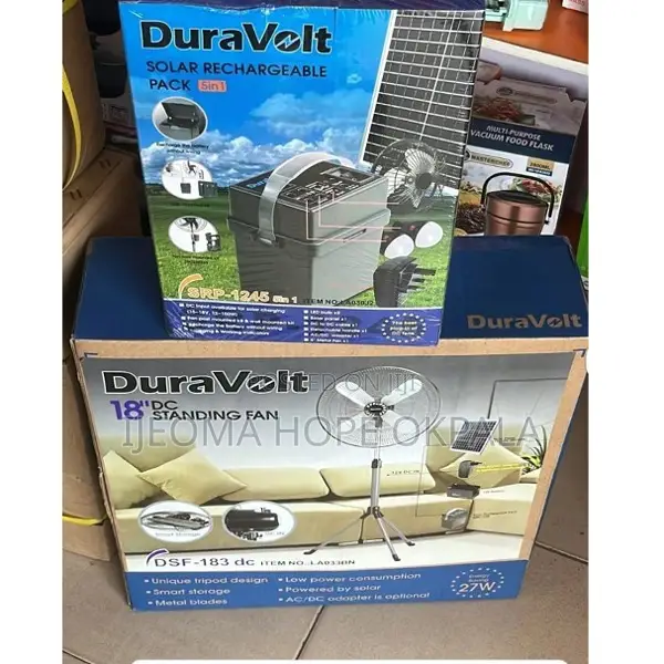 Duravolt 18" Dc Standing Fan, With Solar Rechargeable Pack 5in1