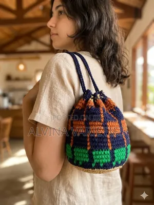 Crochet Multicoloured Drawstring Bag