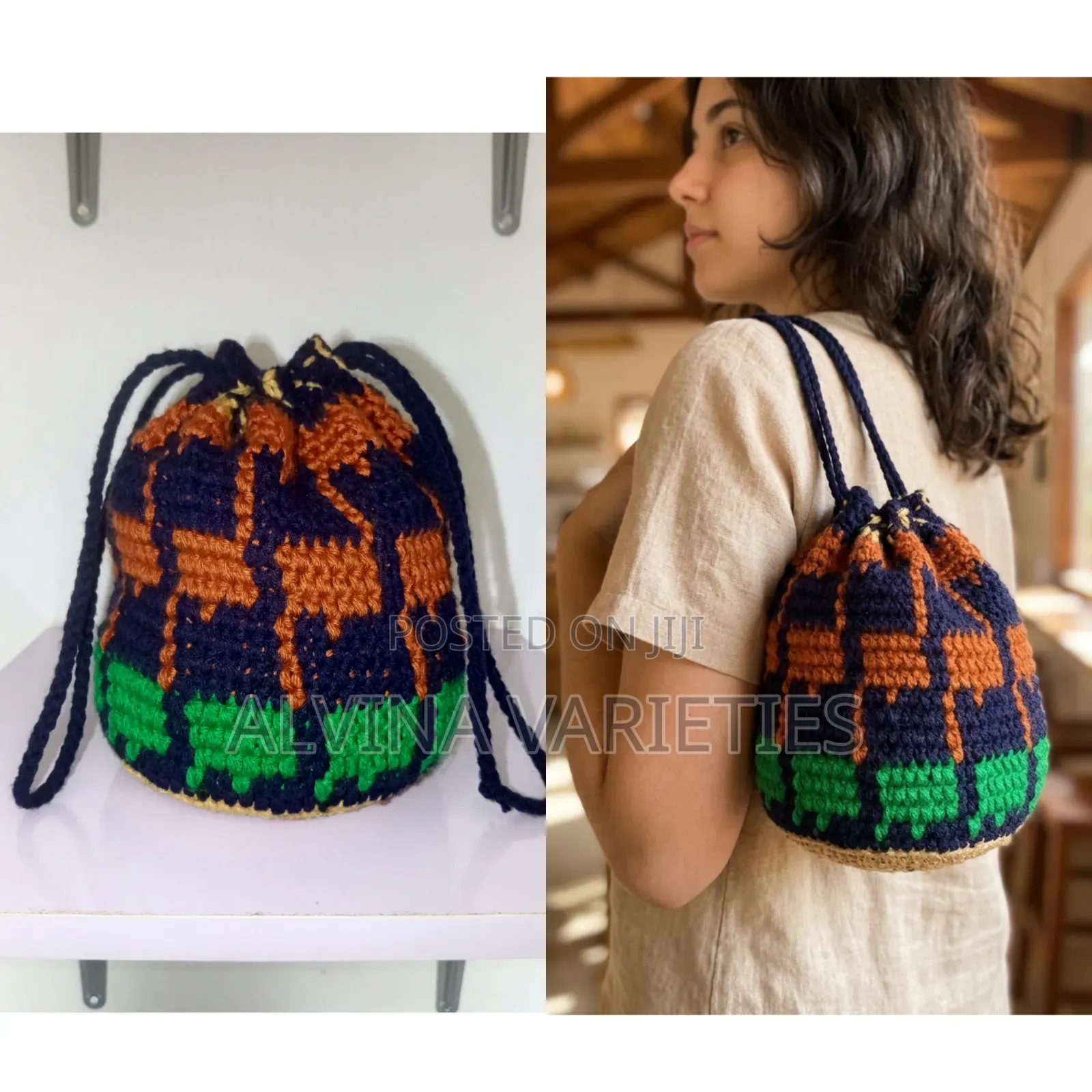 Crochet Multicoloured Drawstring Bag