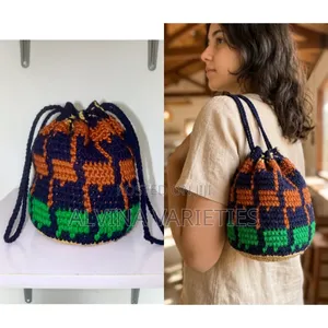 Crochet Multicoloured Drawstring Bag