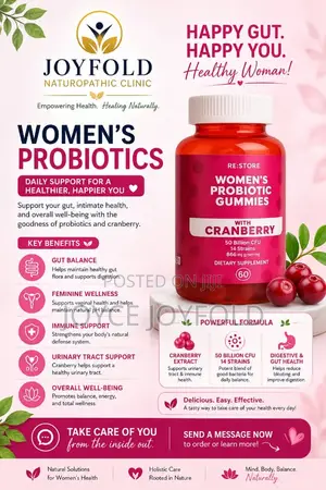 Women’S Probiotic Gummies With Cranberry- Healthy Gut Flora,