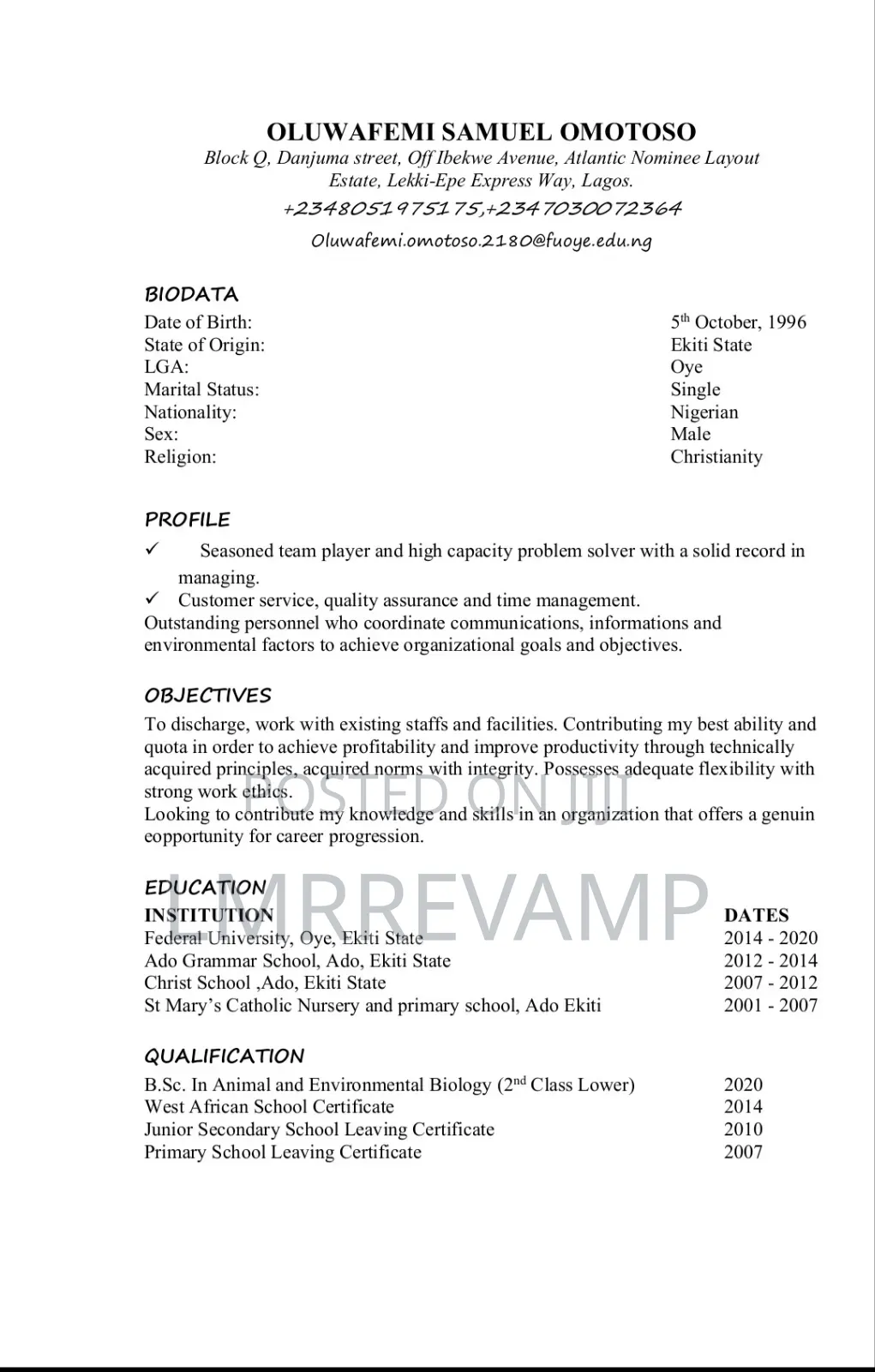 Oluwafemi Samuel Cv