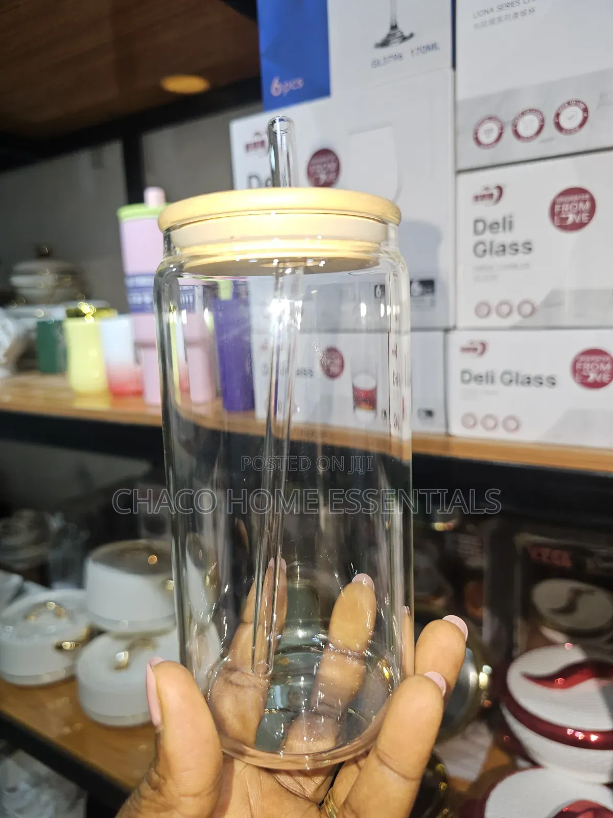 Glass Jar With Bamboo Lid With Straw