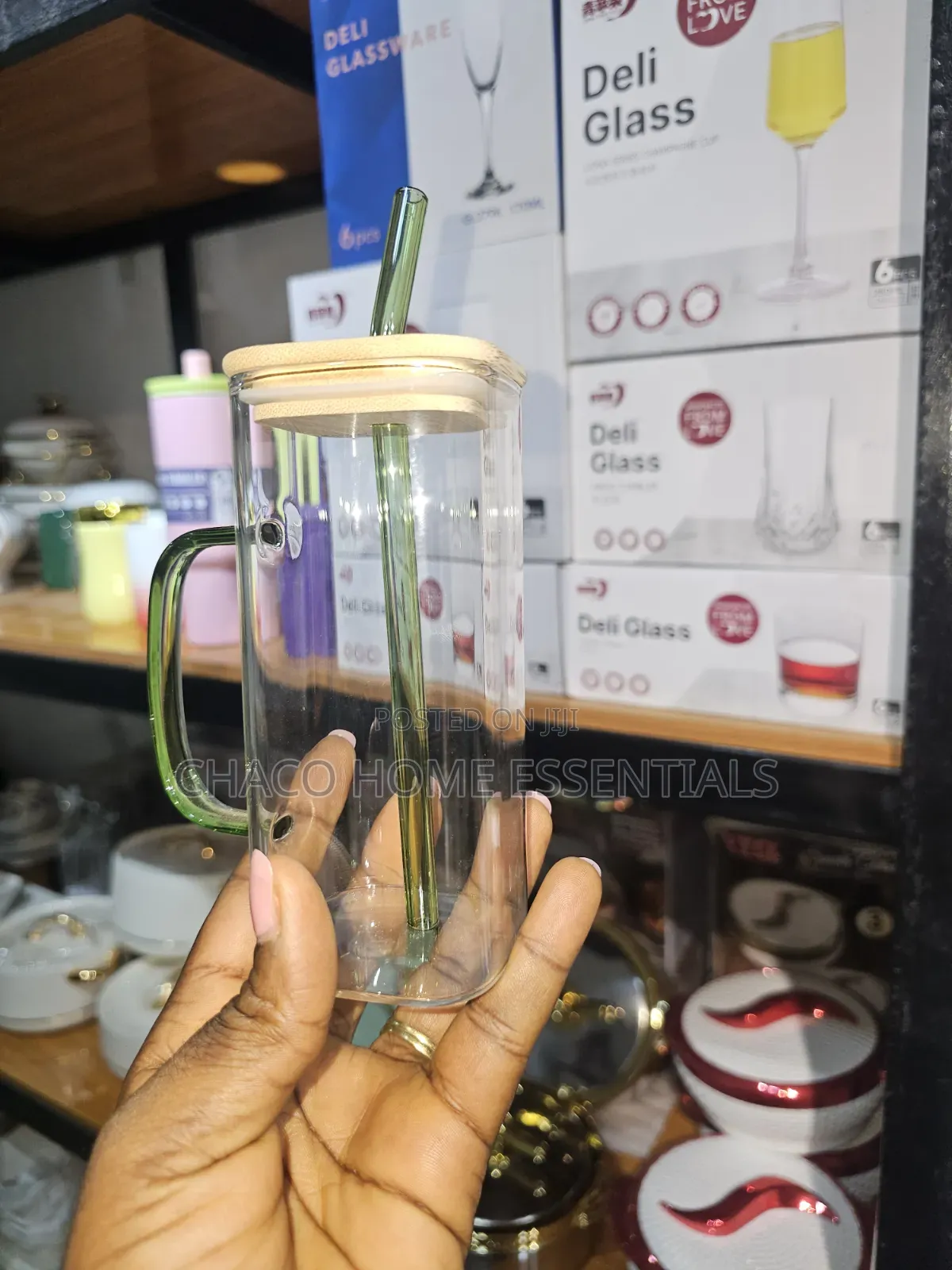 Glass Jar With Bamboo Lid With Straw