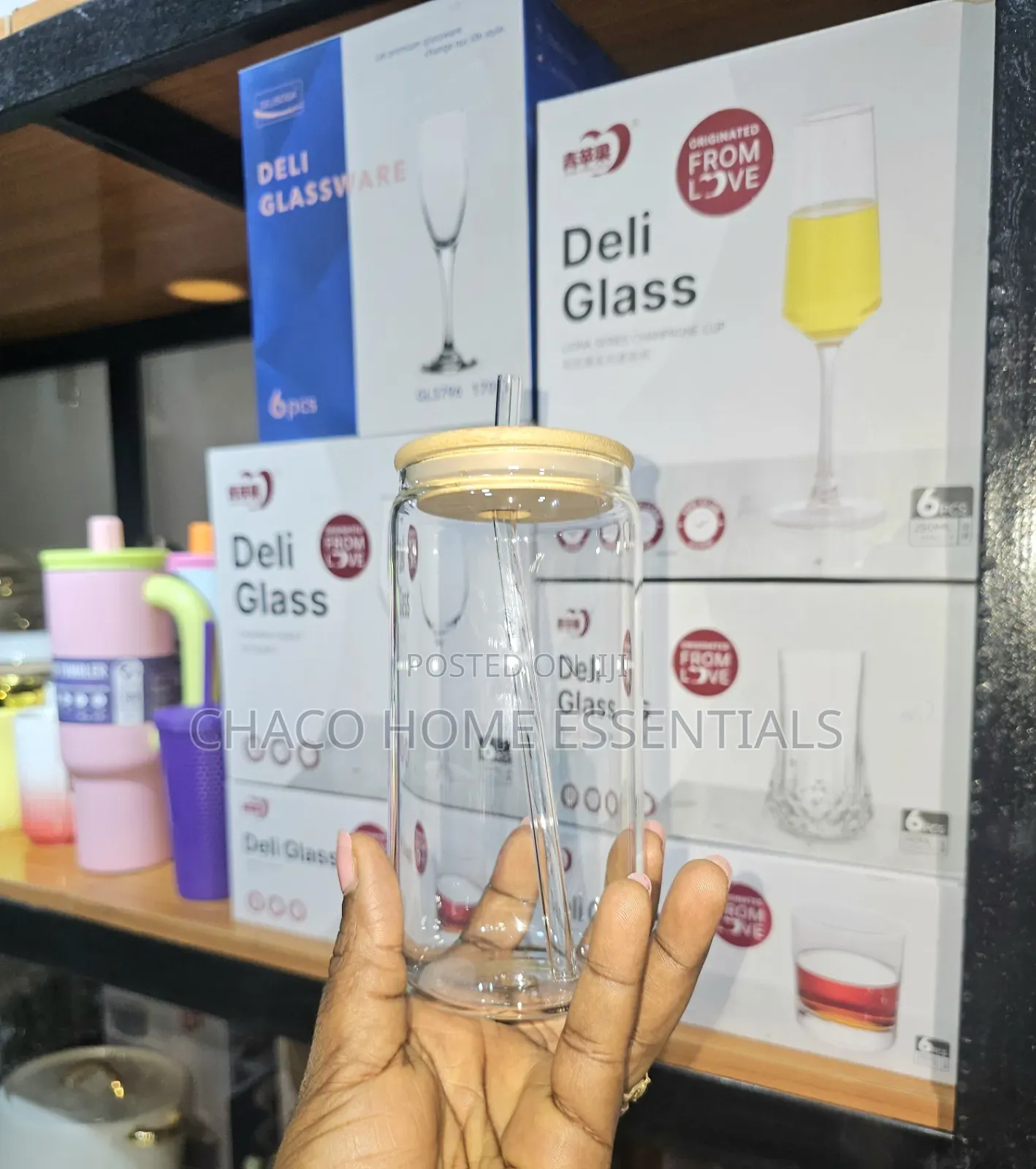 Glass Jar With Bamboo Lid With Straw