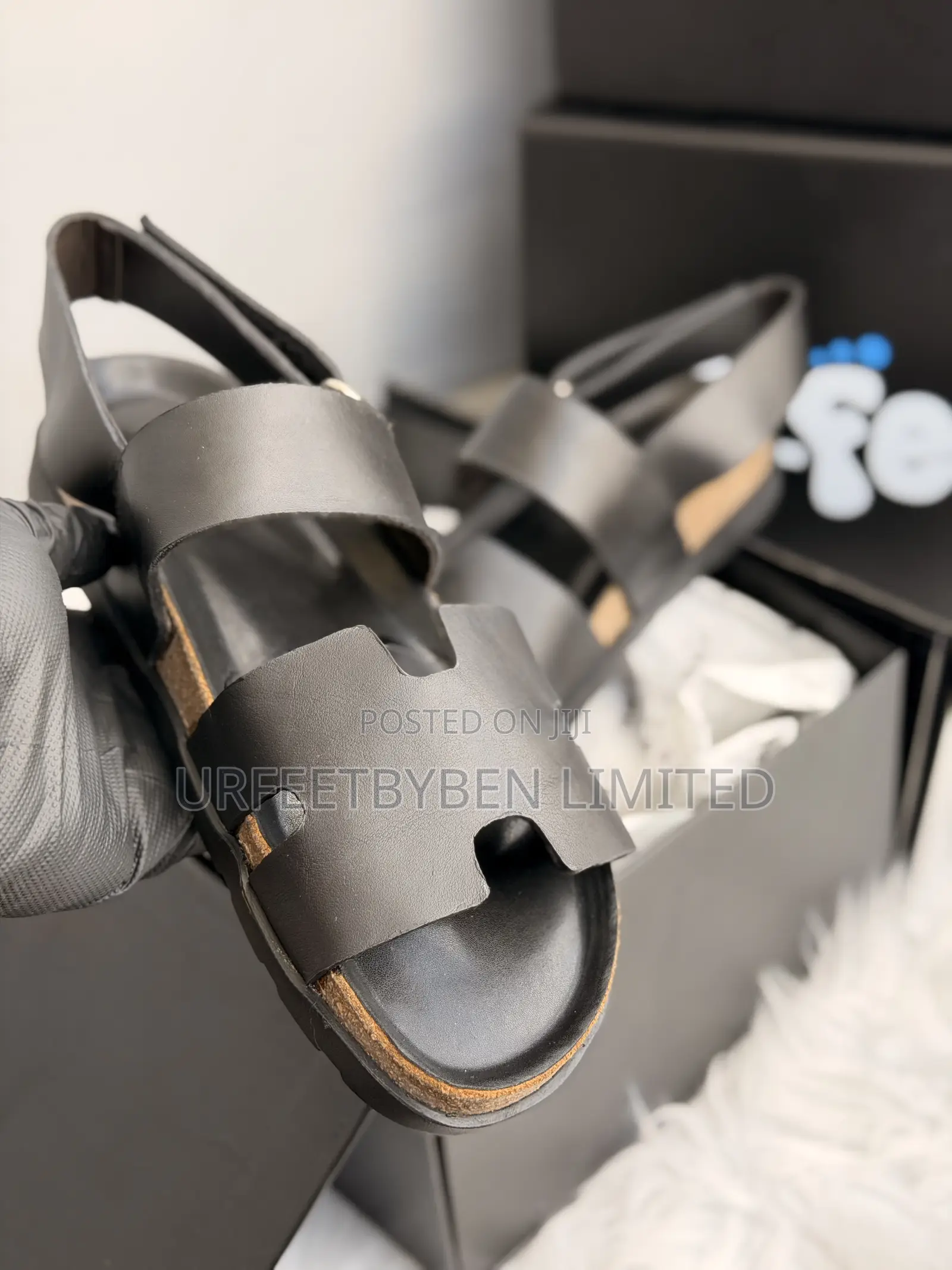 Black Hermis Strap Sandals