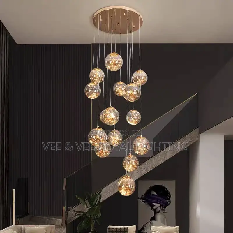 Modern Multi-Ball Crystal Void Chandelier – Staircase Light