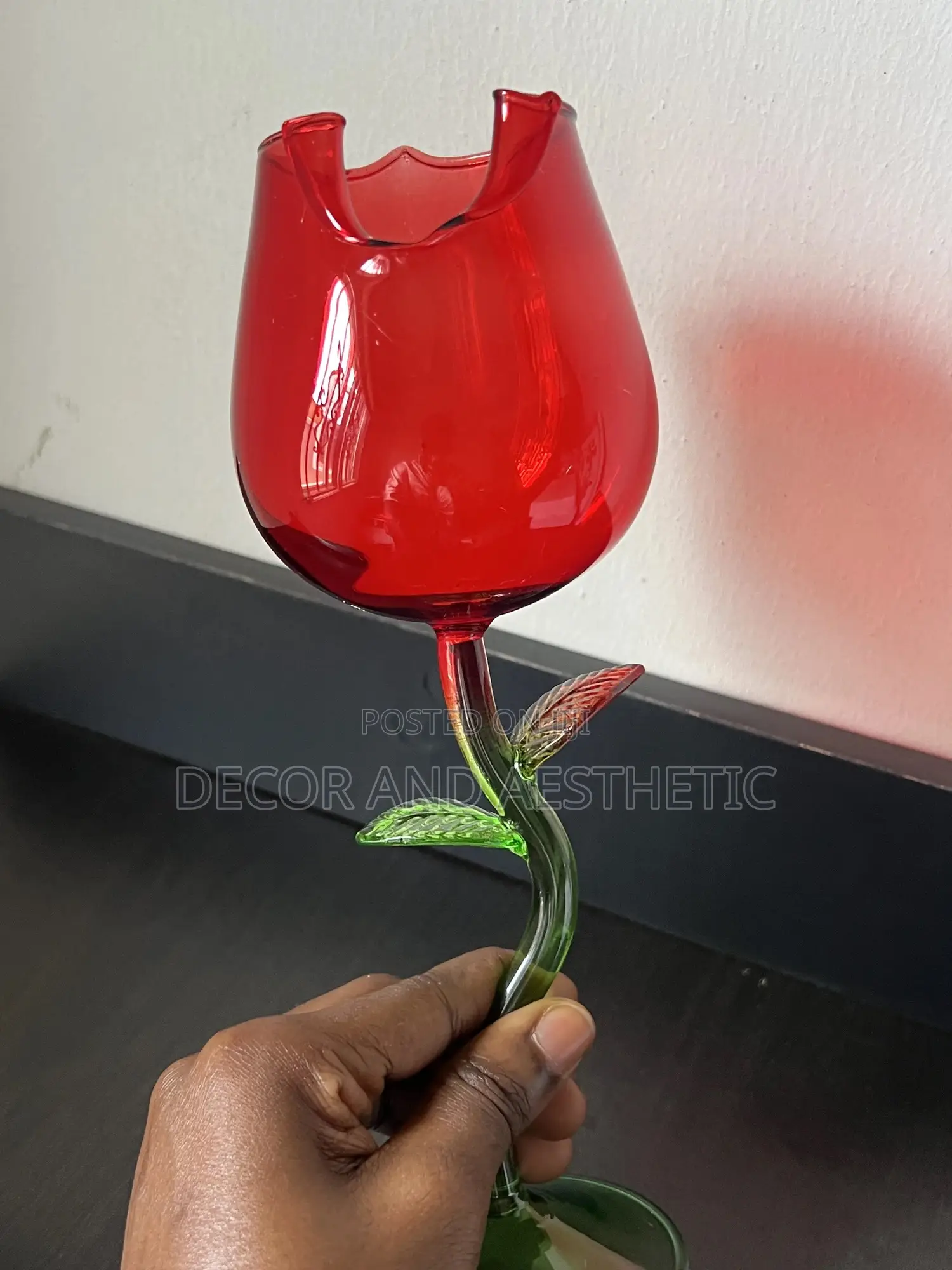Wine Glass Cup(Red Rose Design )