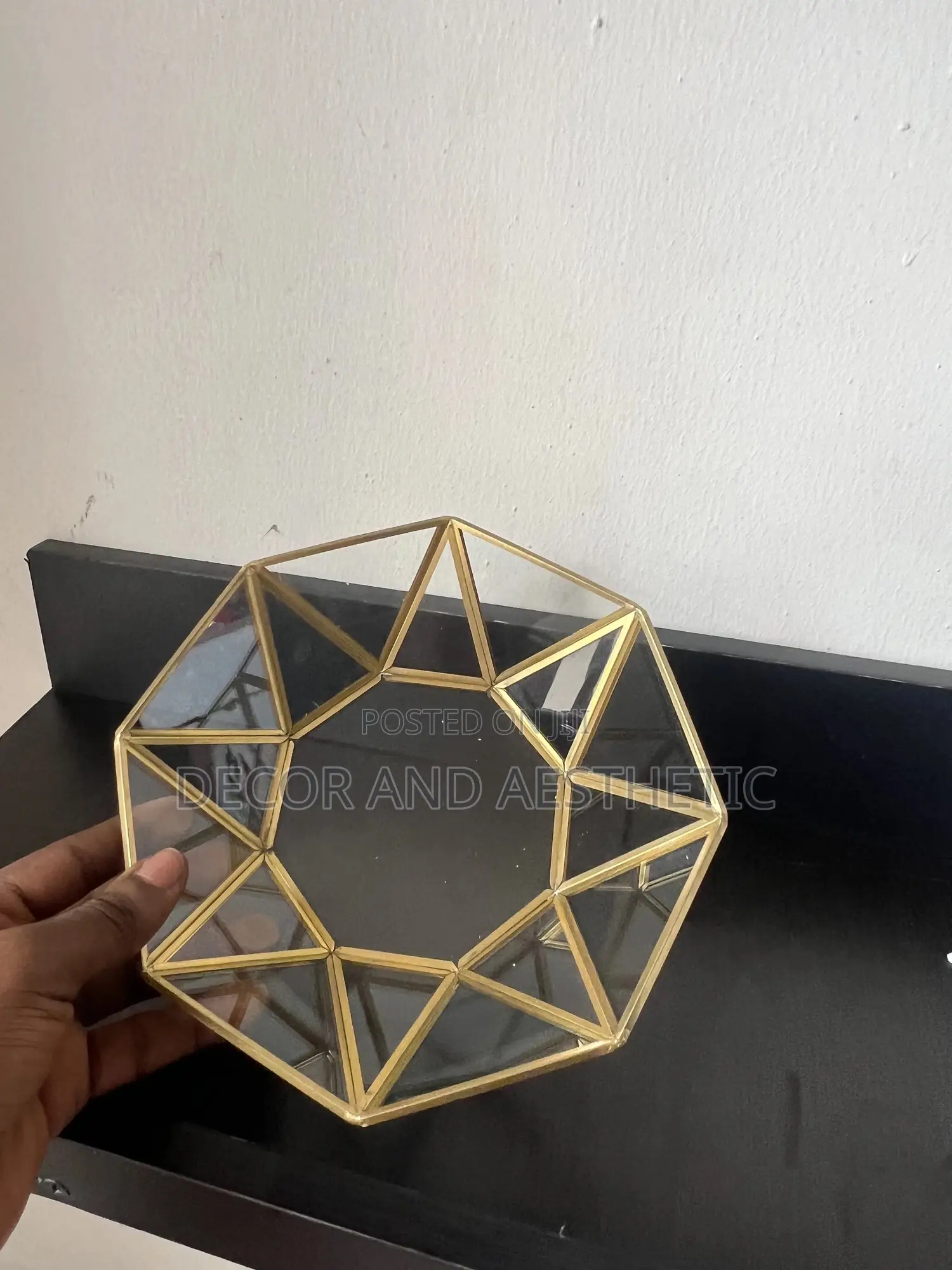 Glass Tray( Hexagon Shaped Gold Plated)