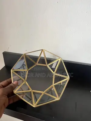 Glass Tray( Hexagon Shaped Gold Plated)
