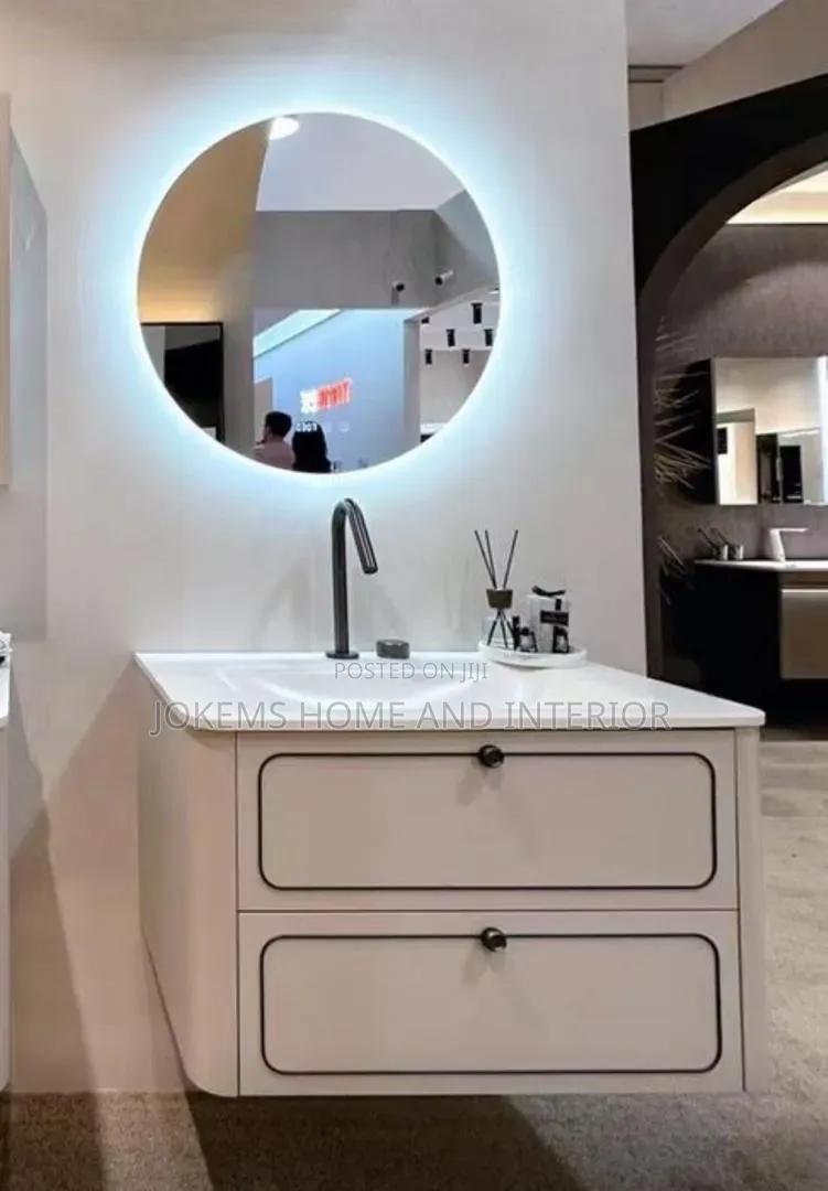 Round Led Mirror With Vanity Cabinet