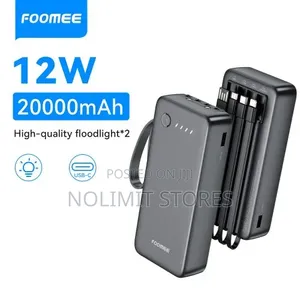 Foomee 20000mah Power Bank, Built-in 3-in-1 Cable Type-C, Led Light