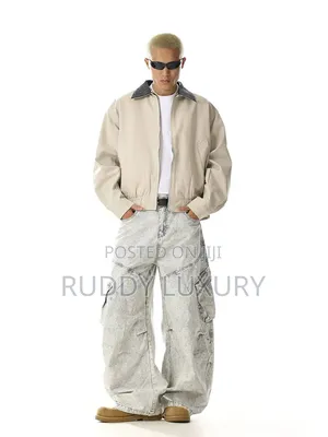 Washed Grey Cargo-Style Baggy Jeans