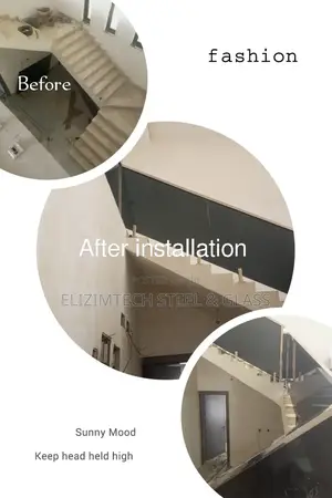 Grey Glass Staircase Railing in Abuja | Modern Luxury Design