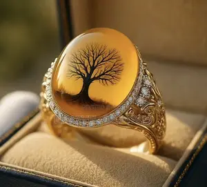 A Men's Fashionable Luxury Jewelry Piece Featuring a Golden Tree