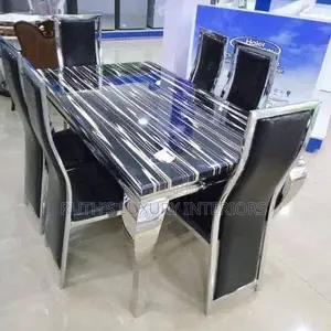 Classic 6 Seater Marble Top Dining Table Set