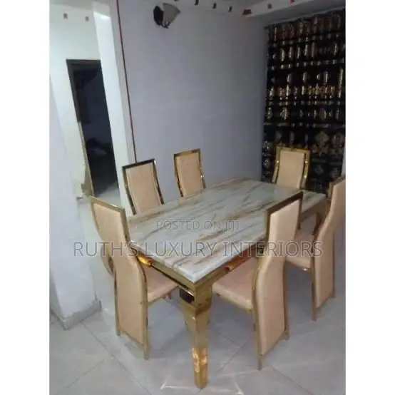 Six Seater Golden Marble Dining Set