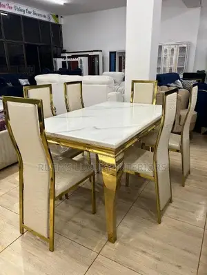Six Seater Golden Marble Dining Set